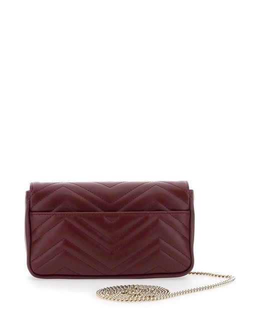 Gucci Purple 'Gg Marmont 2.0' Bordeaux Mini Crossbody Bag With Double G