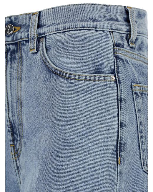 Totême  Blue Light Wide Jeans With Logo Patch