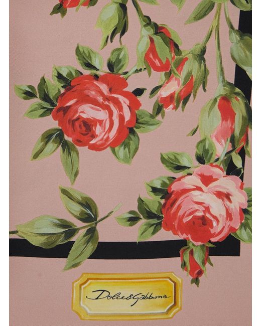 Dolce & Gabbana Gray Silk Square Scarf With All-Over Floral Motif And Logo On The Front