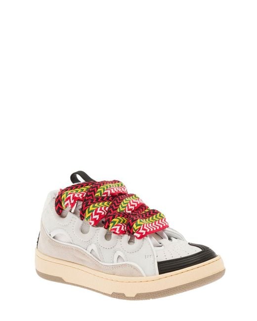 Lanvin Curb Leather Sneakers With Multicolor Laces Woman in Pink | Lyst