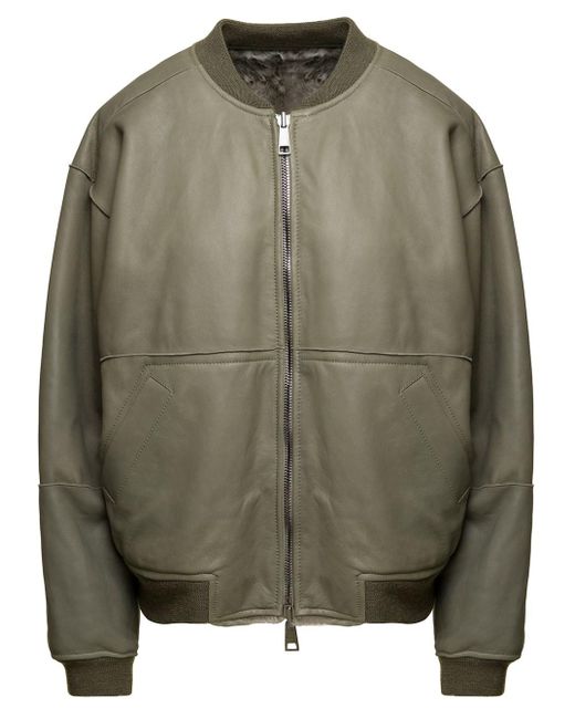Giorgio Brato Green Oversized Jacket With Two Way Zip In Leather