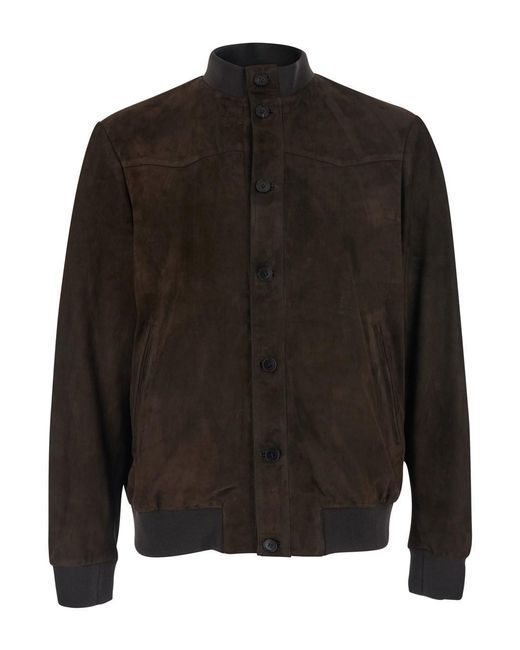 Low Brand Black High Collar Jacket With Button Closure for men