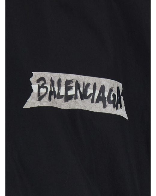 Balenciaga Black Jacket With High Collar And Logo On Front And Back In for men