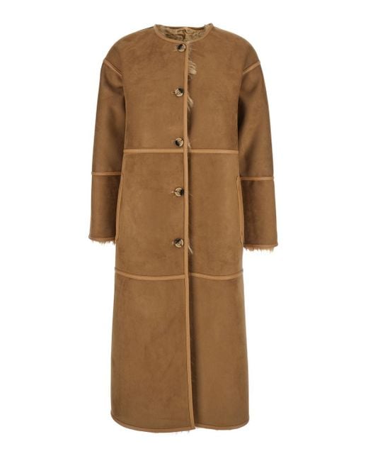 Urbancode Natural Shearling Coat With Round Neck And Front Closure