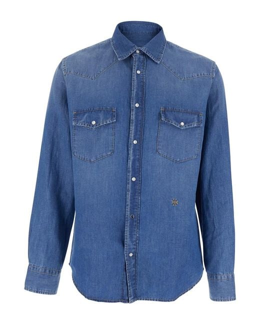 Jacob Cohen Blue Shirt Western Cotton-Linen for men