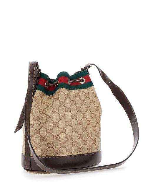 Gucci Black 'Venice' Crossbody Bag With Web Stripe And Drawstring Clos