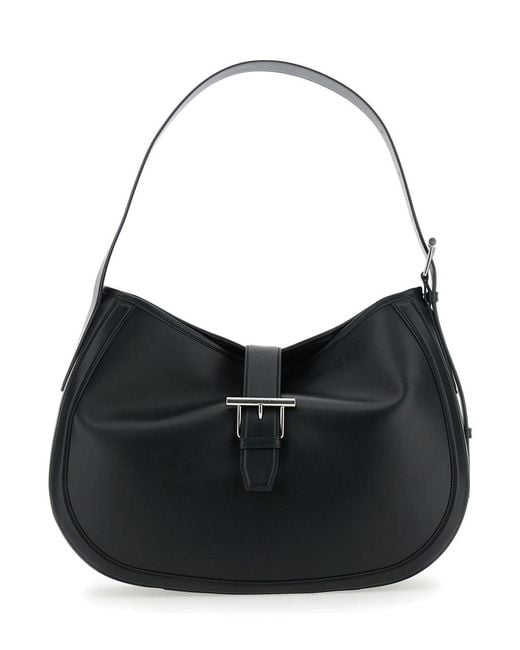 McQueen Black Shoulder Bag With Adjustable Shoulder Strap And T Buckle Closure On The Front