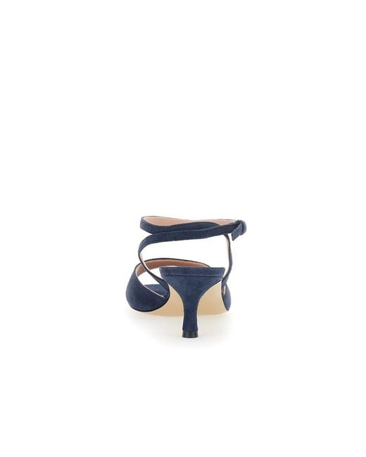 Pollini Blue Heeles Heeled Sandals With Leather Straps For