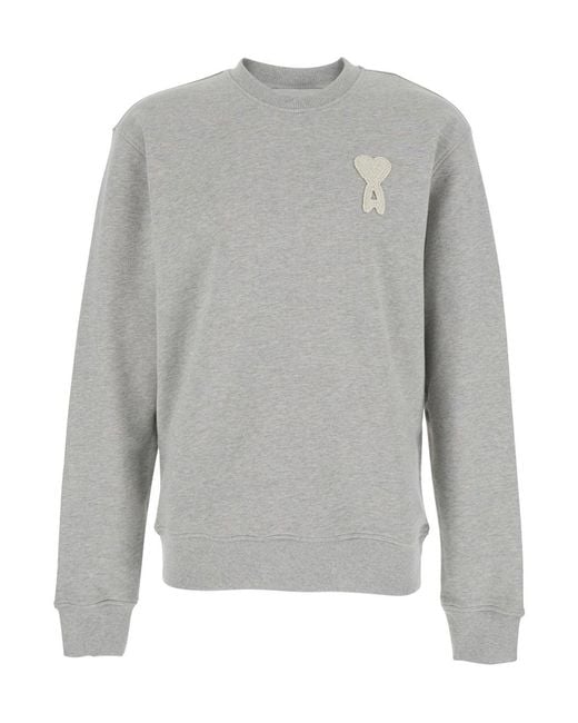 AMI Gray Sweater With Ami De Coeur Patch On The Front for men