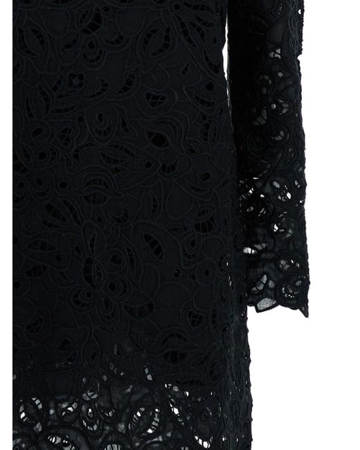 Isabel Marant 'daphne' Mini Black Dress With Flower Embroidery In Guipure Woman