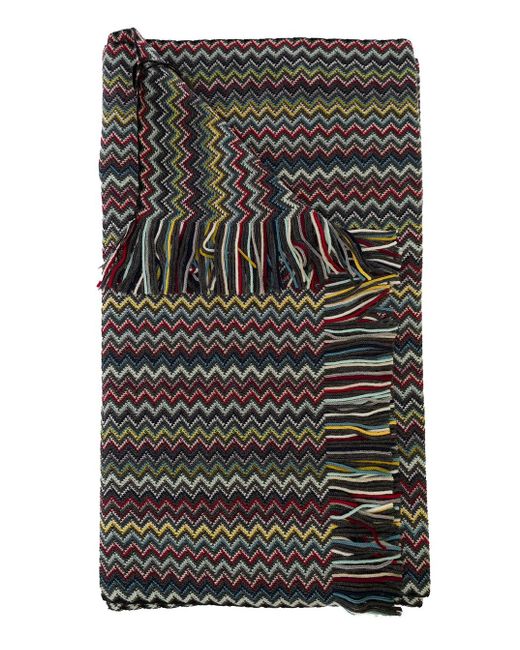 Missoni Gray Signature Zig-zag Knitted Scarf With Tassels In Wool Man for men