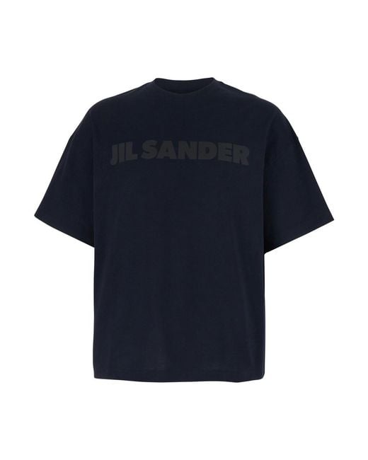 Jil Sander Blue Crewneck T-Shirt With Logo Lettering On The Front for men