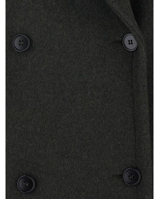 Le Plain Black Long Oversized Coat With Notched Collar And Double-Breas