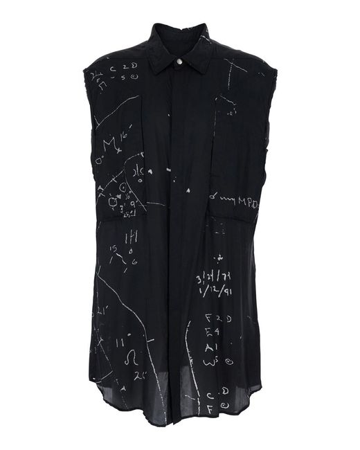 Rick Owens Black Shirt With Classic Collar And All-Over Print for men