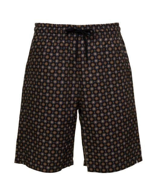 A.P.C. Black 'Vincento' Bermuda Shorts With All-Over Print for men