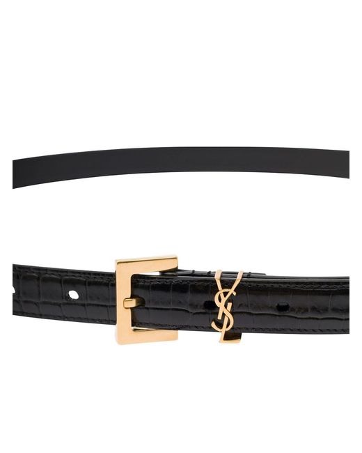 Saint Laurent White Thin Belt With Square Buckle And Cassandre