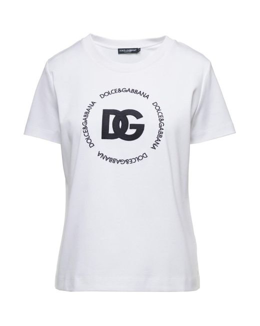 T-Shirt Con Stampa Logo Lettering di Dolce & Gabbana in White