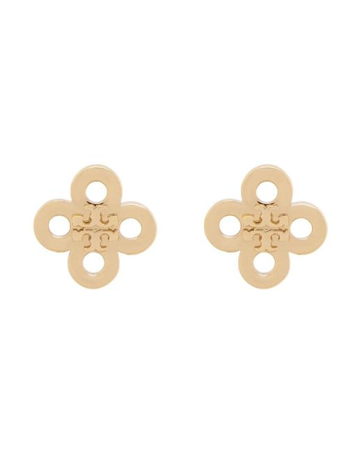 Tory Burch White 'Forget Me Not Clover' Colored Earrings With Logo