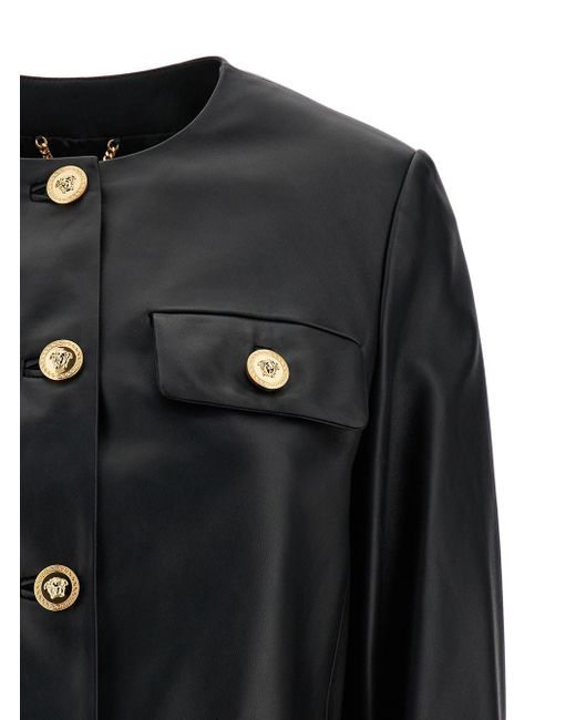 Versace Black Cropped Leather Jacket