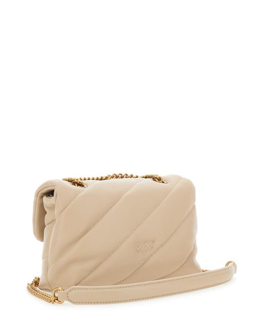 Borsa A Tracolla 'Mini Love Puff' Con Maxi Trapuntatura Obliqua di Pinko in Natural