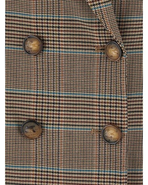Etro Green Double-Breasted Jacket With Peak Lapels And Check Motif In