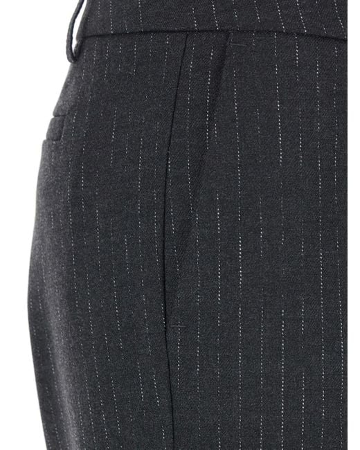 Le Plain Gray Pants With Belt Loops And All-Over Striped Motif