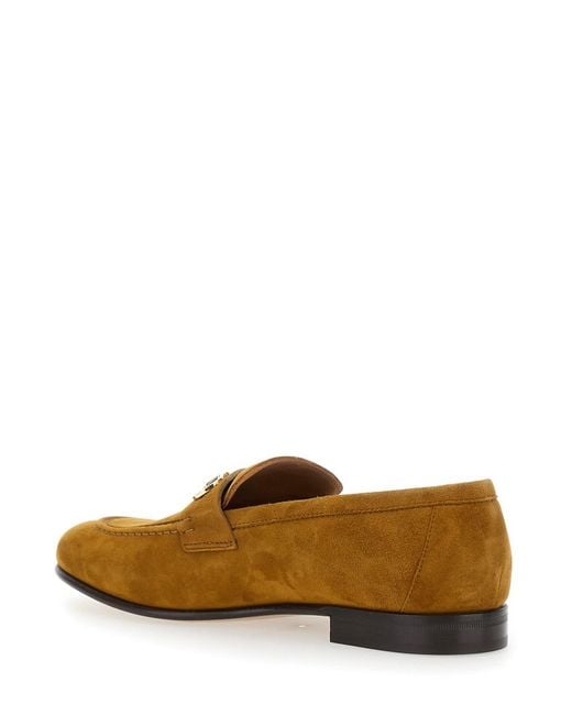 Ferragamo Brown Loafers With Almond Toe And Gancini Detail On The Front