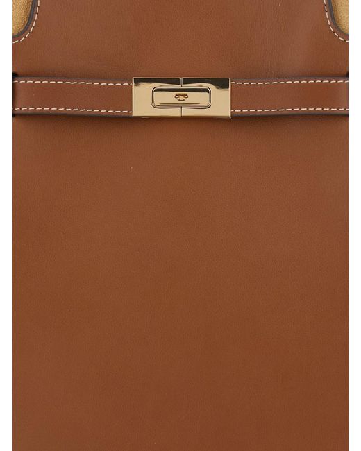 Tory Burch Brown Shoulder Bag 'Lee Radziwill' With Leather Buckle Clos