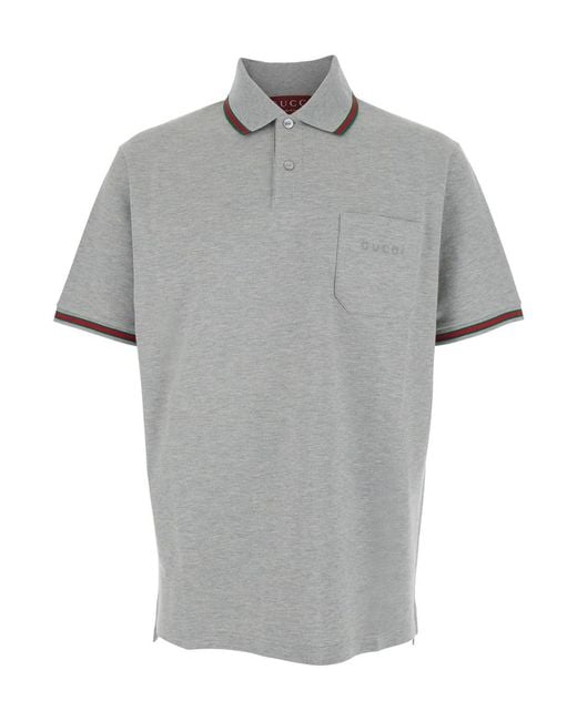 Gucci Gray Mélange Cotton Piquet Polo Shirt With Embroidery for men