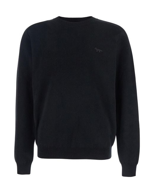 Maison Kitsuné Blue Crew Neck Sweater With Fox Patch for men