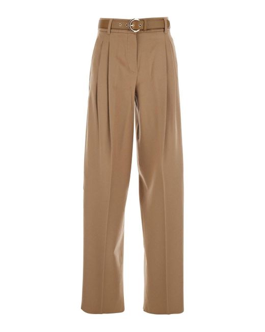 Max Mara Natural 'Paride' Trousers With Belt And Front Pleats