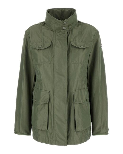 Moncler Green Jacket With Detachable Hood And Patch Pockets