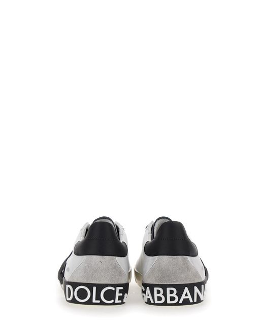 Dolce & Gabbana White 'Portofino' And Low Top Sneakers With Logo Patch And Used Effect for men
