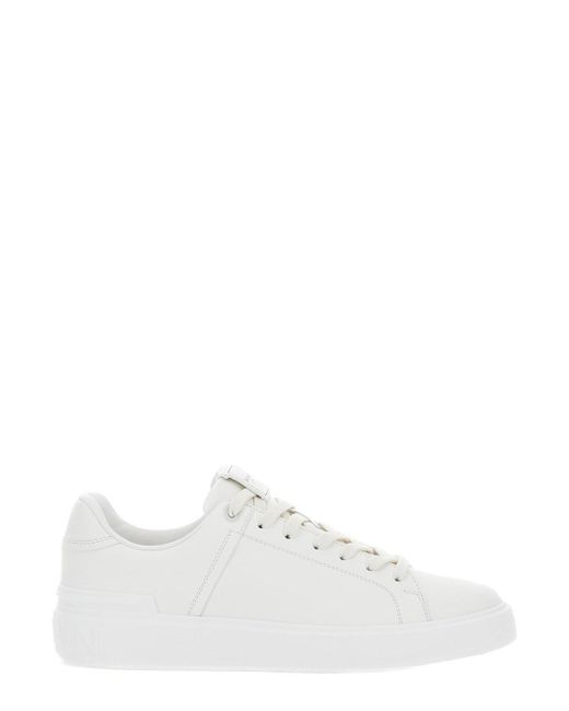 Balmain White 'B-Court' Low Top Sneakers With Logo Patch for men