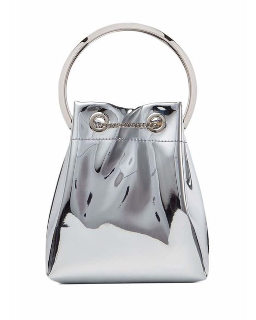 Jimmy Choo Gray 'bon Bon' Mini Silver-tone Handbag With Metal Bracelet Handle In Mirror Fabbric Woman