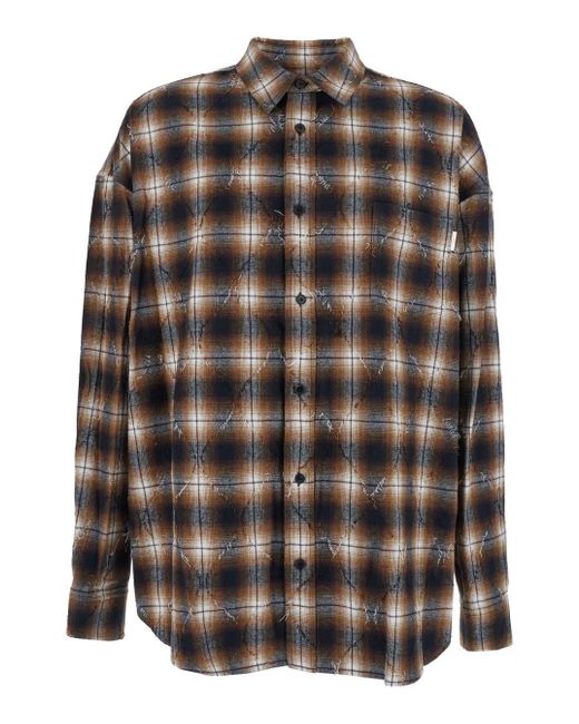 Juun.J Black Shirt With Classic Collar And All-Over Check Motif I for men