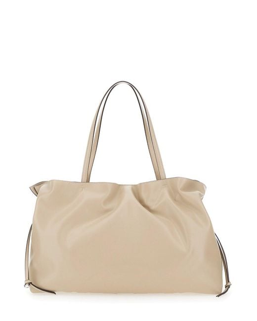 Tory Burch Natural Shoulder Bag Ella With Drawstring Closure And Logo Embossed