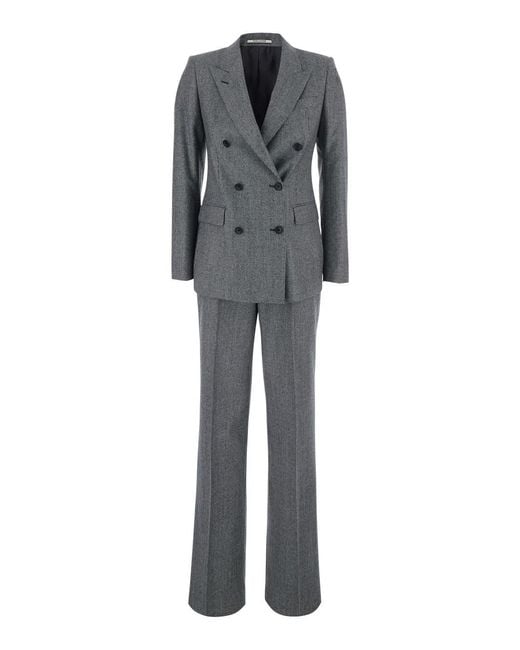 Tagliatore Gray Dress With Lapel Collar And Long Sleeves