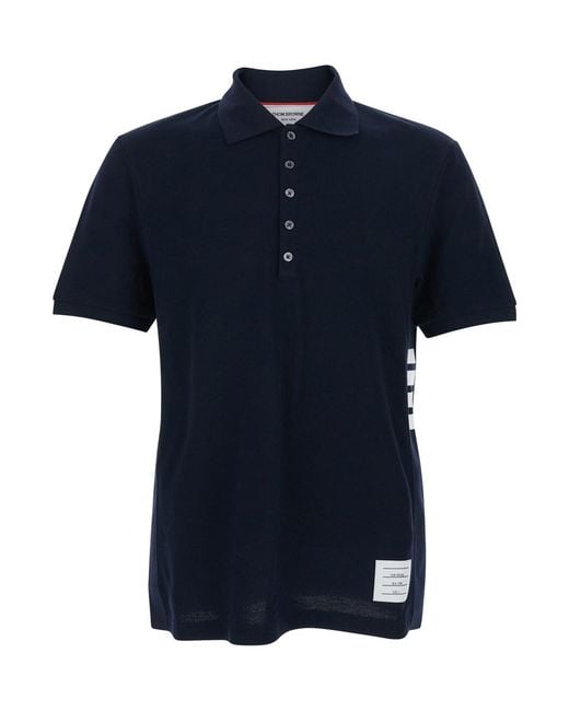 Thom Browne Blue Polo Shirt With Classic Collar And 4Bar Logo On The Side for men