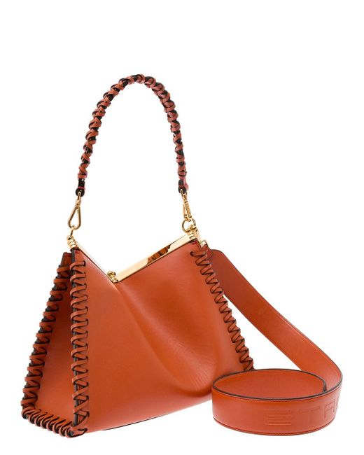 Etro Brown Medium Vela Decorative Stitch Shoulder Bag