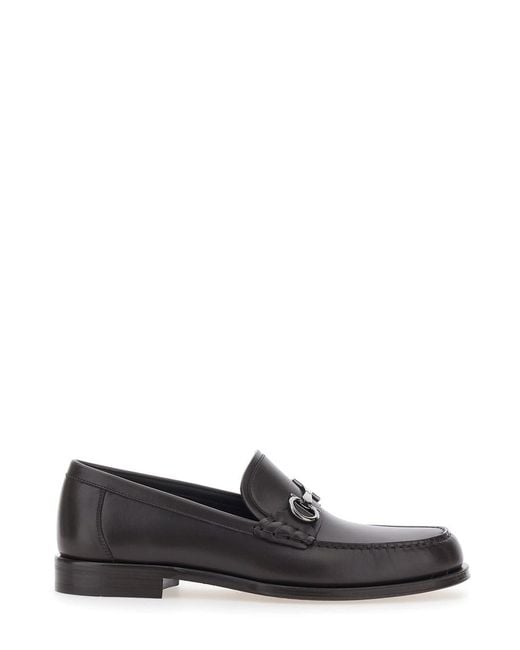 Ferragamo White Loafers With Metallic Gancini Detail On The Front for men