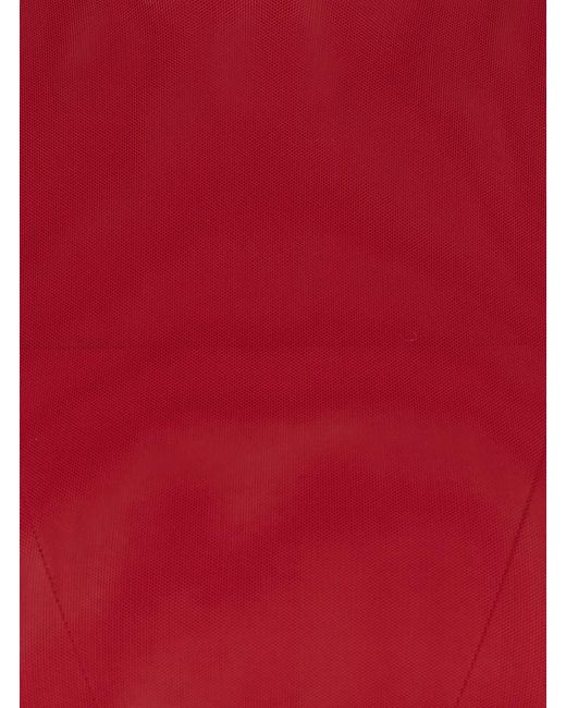 Le Plain Red High Neck Top With Long Sleeves