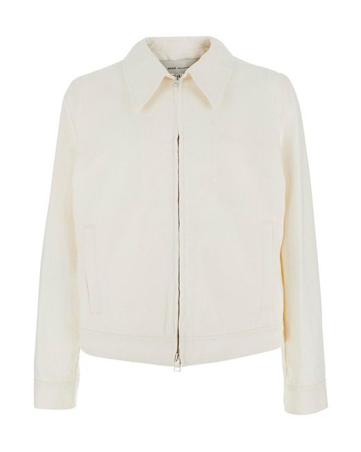 AMI White Jacket With Classic Collar And Tone-On-Tone Adc Embroi for men