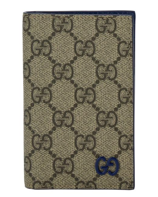 Gucci Green Beige And E Long Card-holder With Contrasting Double G Detail In gg Supreme Canvas And Leather for men