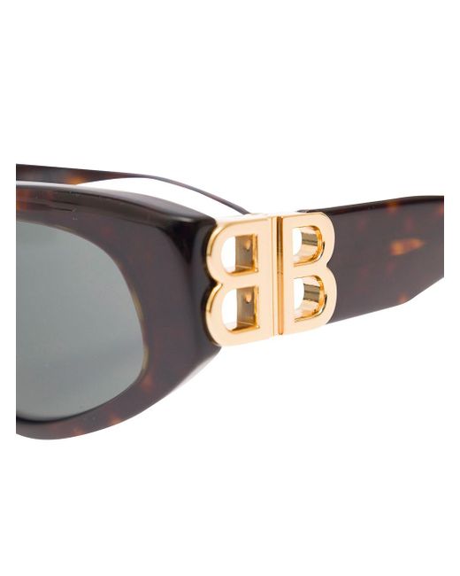 Balenciaga 'dynasty Rectangle' Brown Rectangular Sunglasses With Silver-tone Detailing In Acetate Woman