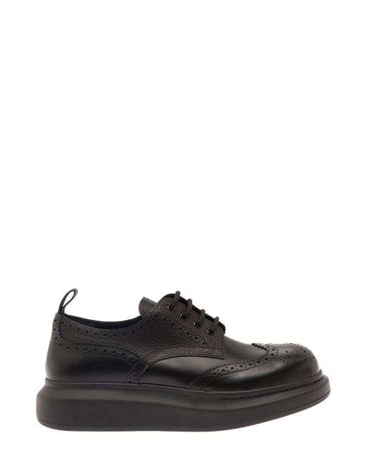 Alexander McQueen Black Lace-up Shoe With Chunky Platform In Smooth Leather for men