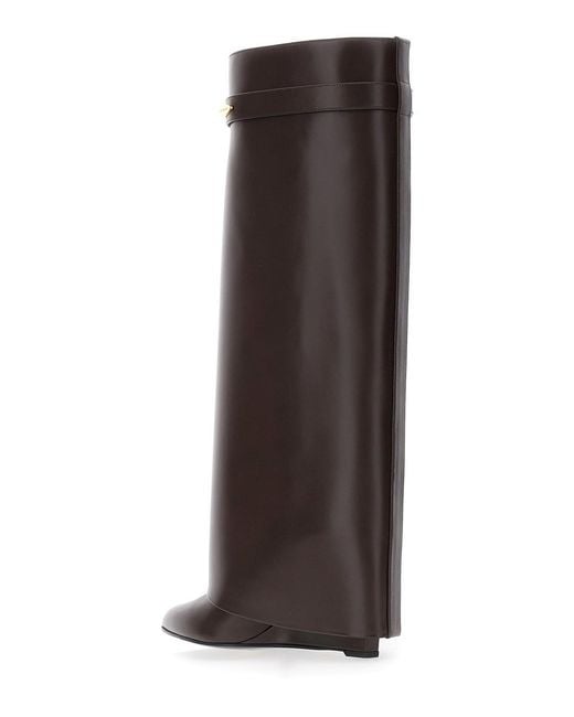 Givenchy Brown Pointed Toe Wedge Heels With Logo Plate On The Front