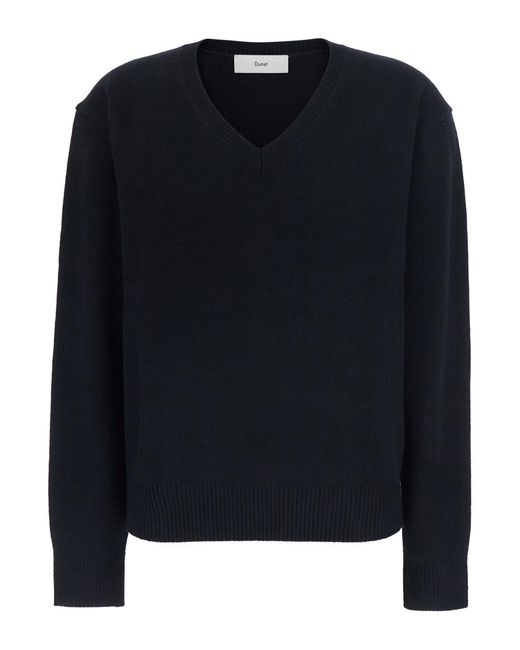 DUNST Black Cashmere V-Neck Sweater With V-Neck And Long Sleeves