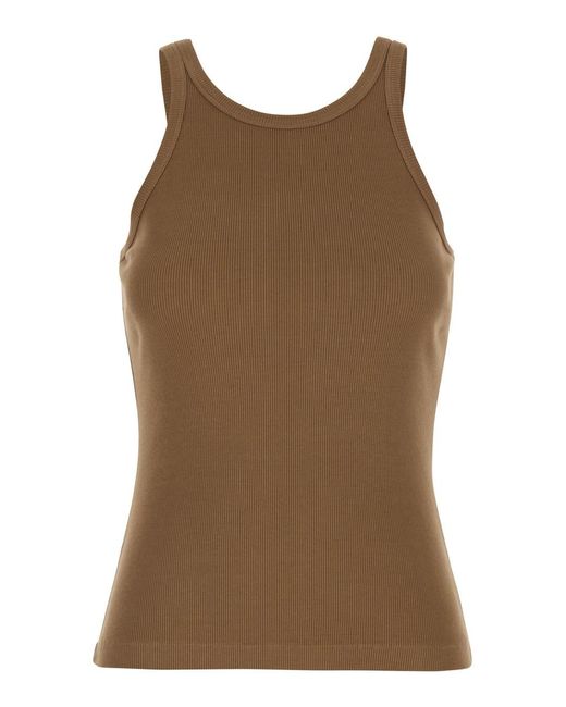 Jucca Brown Round Neck Top With Ribbed Design