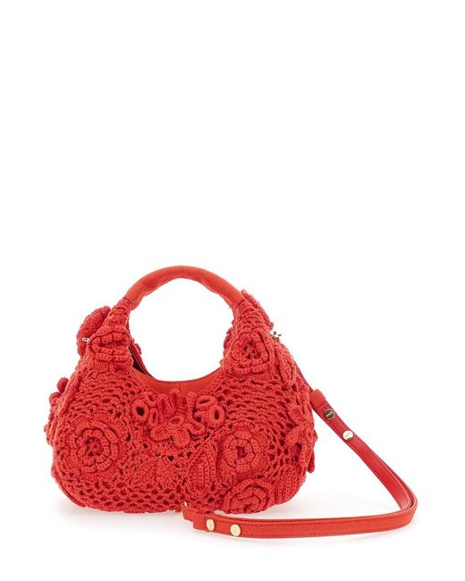 Ganni Red Handbag Hobo Mini Crochet Cotton